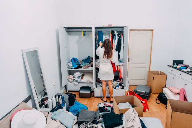 girl in messy room